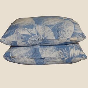 Pottery Barn Sunbrella Lumbar Pillows 22x13 Blue White Seashell Set of 2